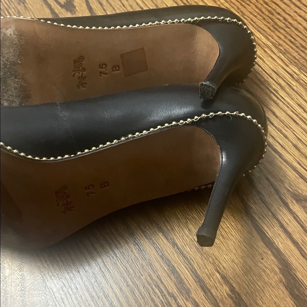 Coach Black Leather Pointed-Toe Pumps with Stud Trim - Picture 3 of 3